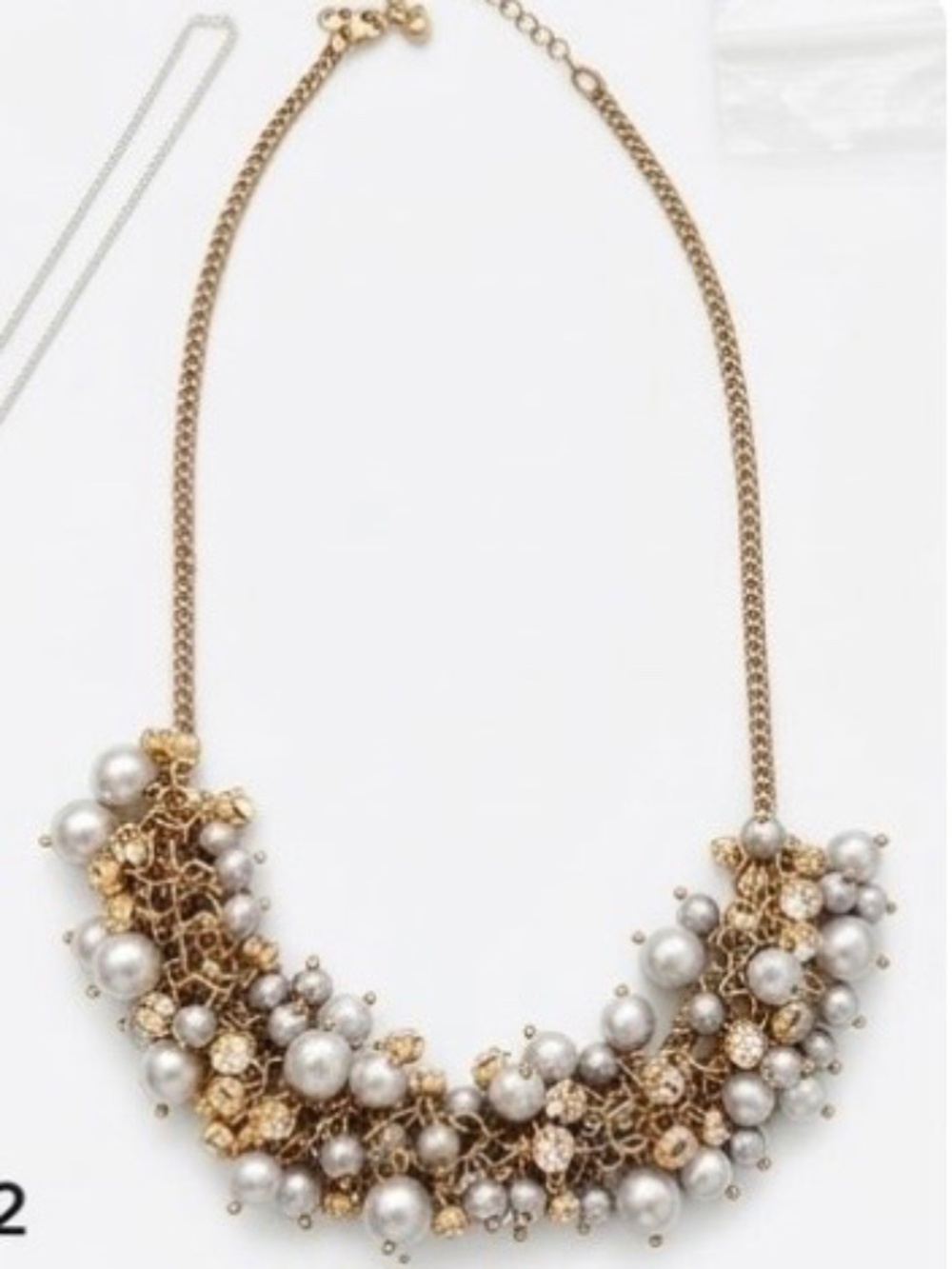LOFT Cluster Bib Necklace Glimmering Gray Pearl Rhinestone Gold Tone